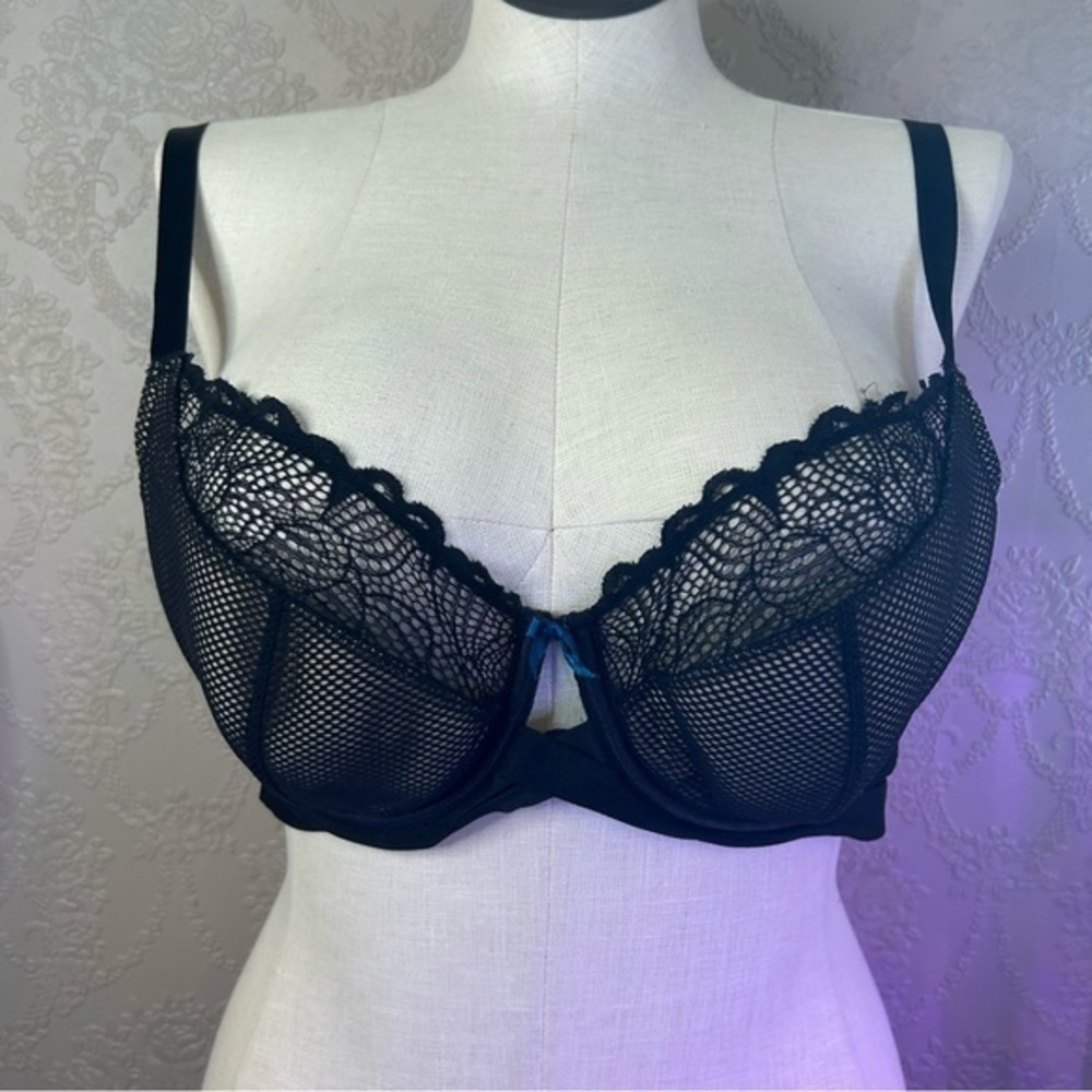 Elegant Black Lace Underwire Bra cacique 44C French Balconette